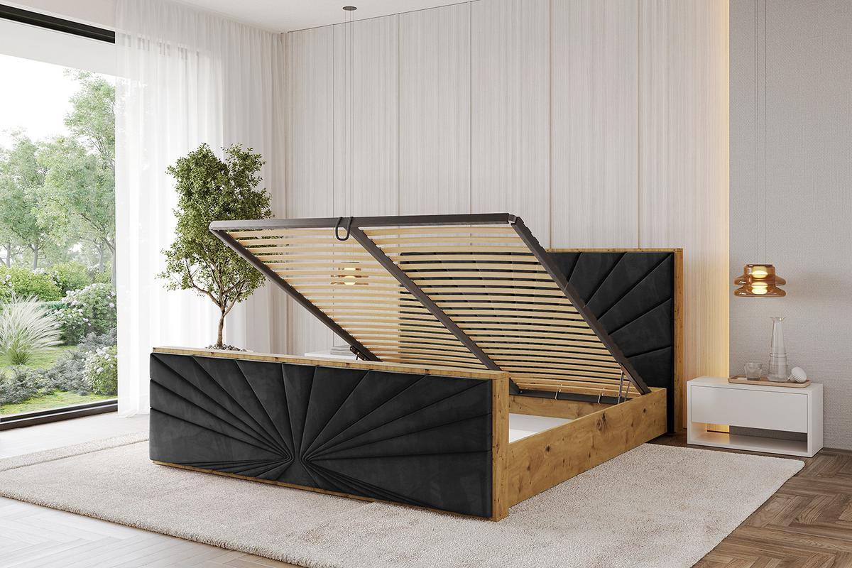 POLSTERBETT mit Bettkasten, Fußteil und Lattenrost, Boxbett mit Matratze H3/H4 - ENZO6-Z 200x200 Schwarz - Schwarz, Holzwerkstoff/Textil (200/200cm) - ALTDECOR