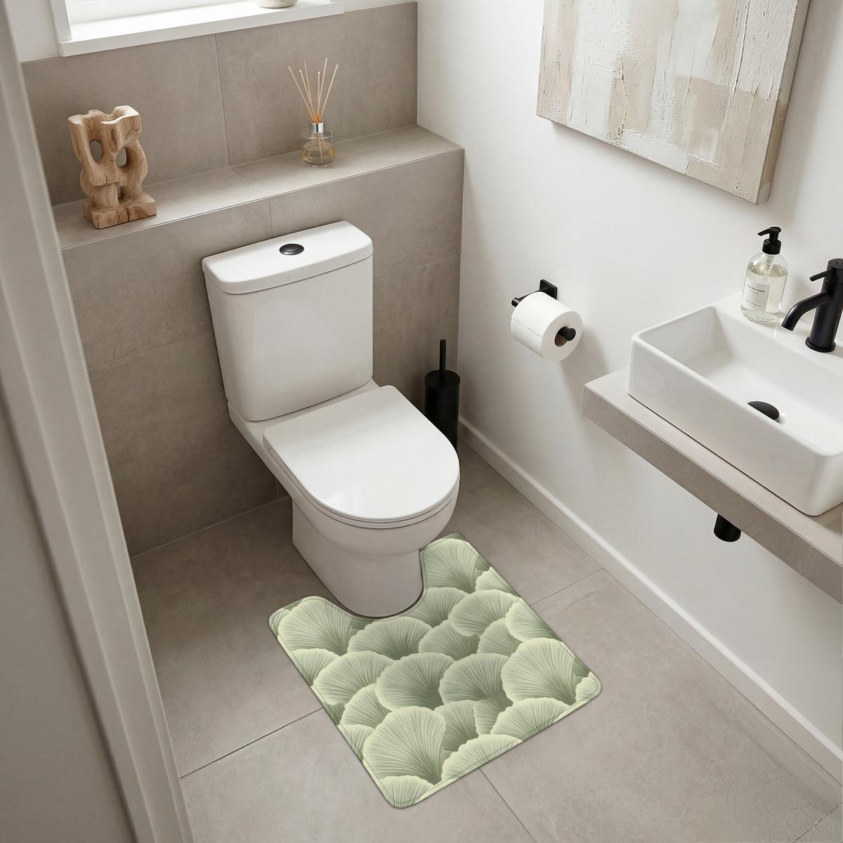 WC-VORLEGER Fächer - Blatt - Grün Toilettenvorleger 55x60 cm - Pastellgrün, Textil (55/1cm) - OnlyWow