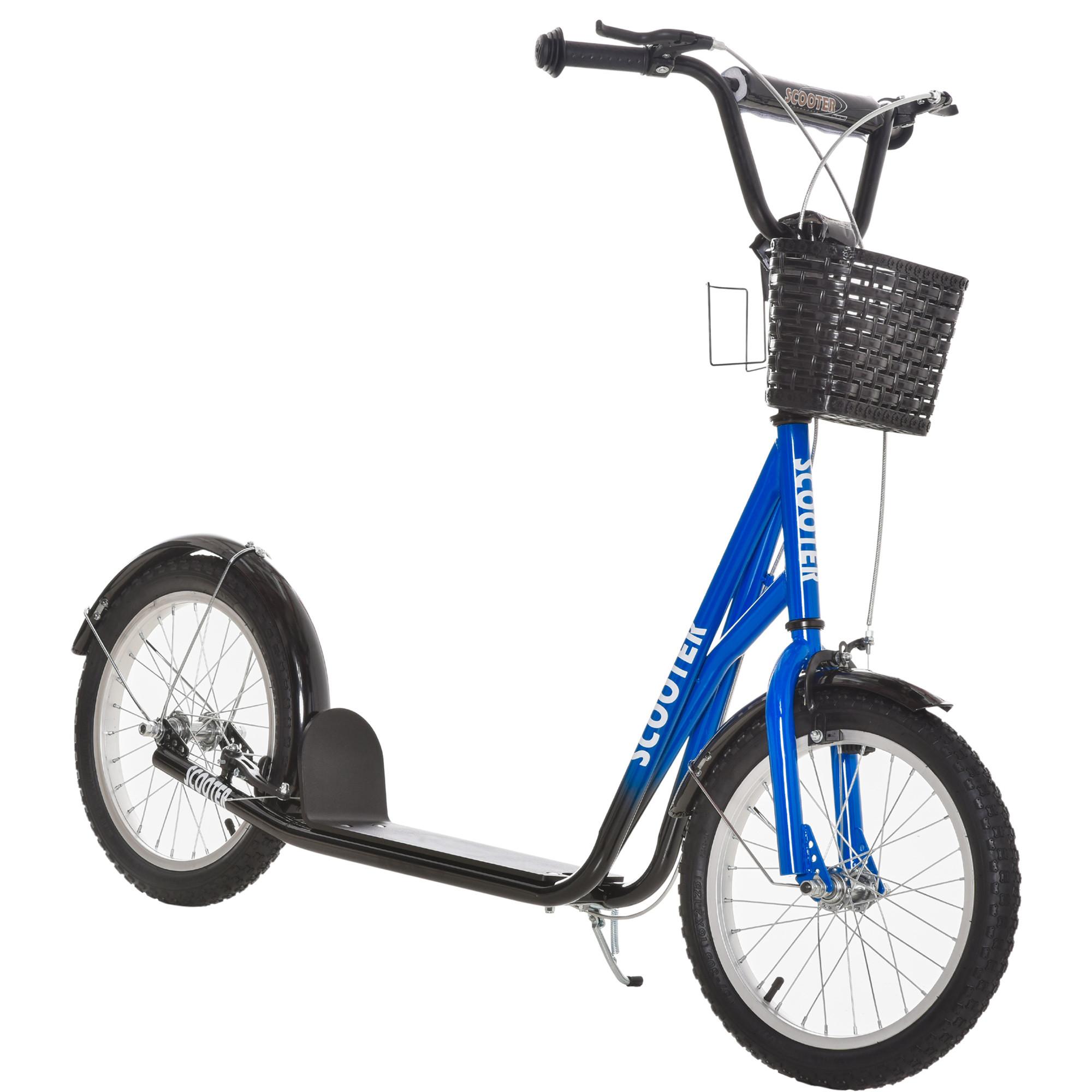 KINDERROLLER Scooter Tretroller mit Bremse Korb höhenverstellbar Gummi Blau - Blau, Metall (139/58/96cm) - HOMCOM