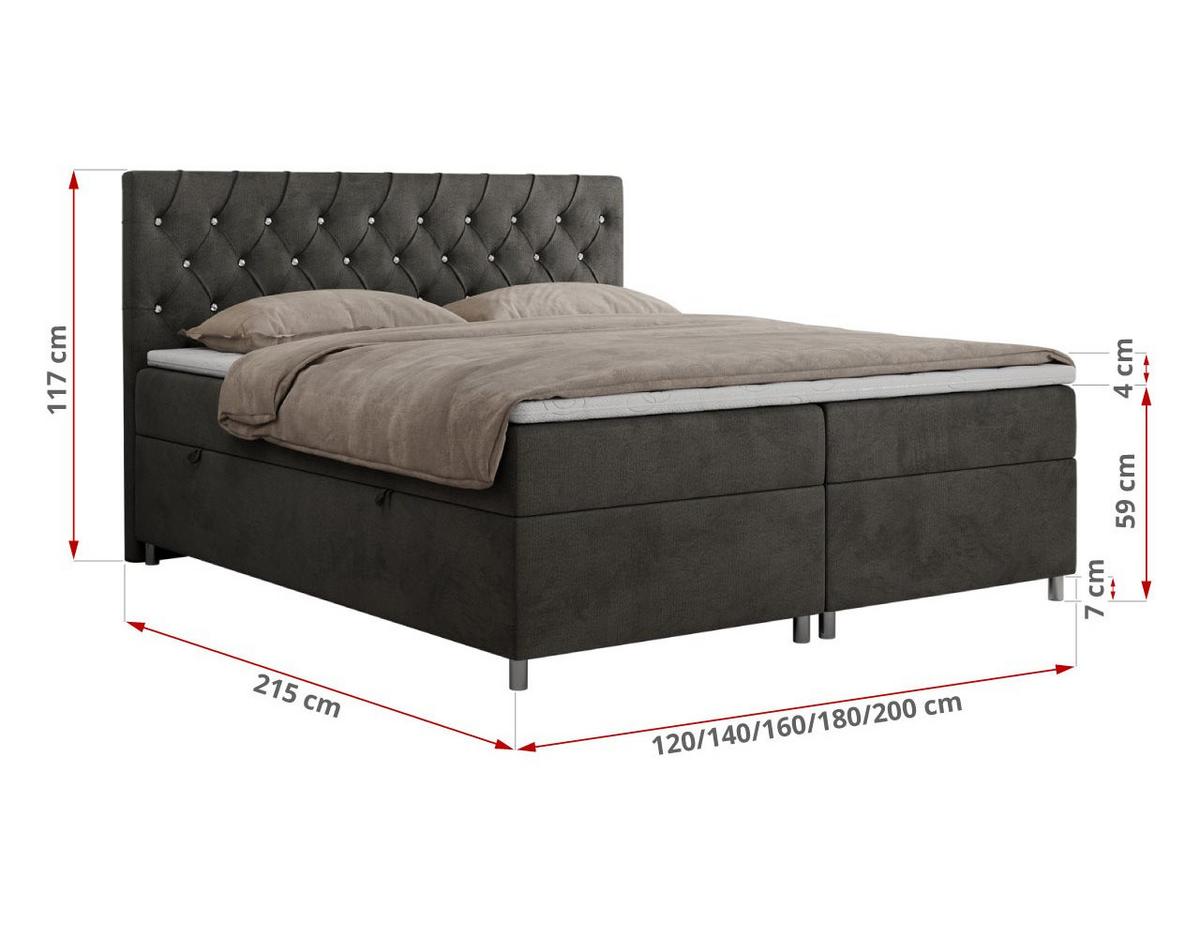 BOXBETT ROMA 120/200 - Dunkelgrau Velvet - H3 - Dunkelgrau, Holz/Textil (120/200cm)