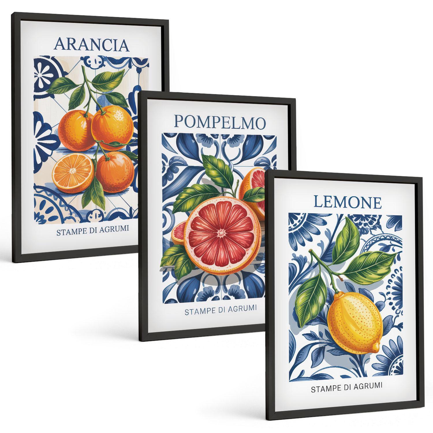 BILDER SET 3er Set - 40x60 cm Schwarzer Rahmen - Italienische Zitrus-Modeplakate - Schwarz, Kunststoff (40/60cm) - TULUP