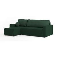 ECKSOFA SORGE Grün Plüsch-Stoff mit Schlaffunktion - Grün, Holz (220/143cm) - MASSENO