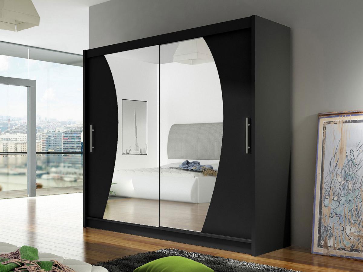 KLEIDERSCHRANK London IX - Silberfarben/Schwarz, Holzwerkstoff/Kunststoff (180/215/58cm) - MIRJAN24