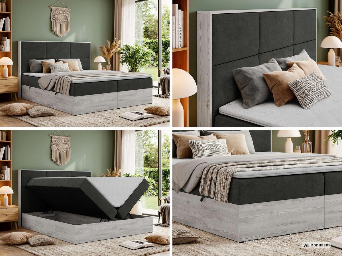 BOXBETT DELNOR 180/200 - Dunkelgrau Stukture - Topper Visco - H3 - Dunkelgrau/Schwarz, Kunststoff/Textil (180/200cm) - MKS