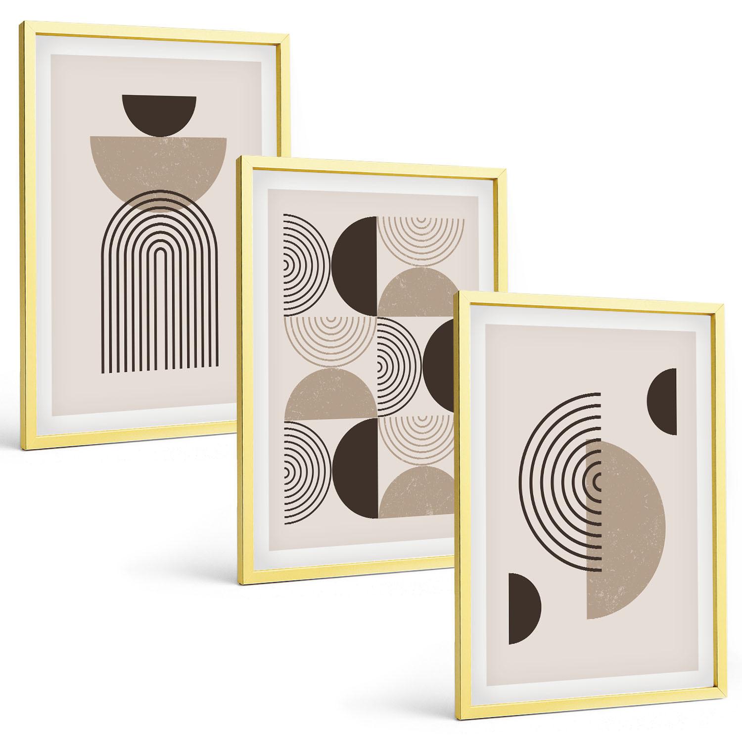 BILDER SET 3er Set - 40x60 cm Goldrahmen - Abstrakte Minimalismusmuster - Goldfarben, Kunststoff (40/60cm) - TULUP