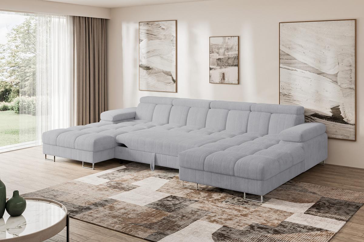 WOHNLANDSCHAFT mit Schlaffunktion und Bettkasten COMA U2 345x203x79 Grau Cord - Anthrazit, Holzwerkstoff/Textil (345/79/203cm) - ALTDECOR