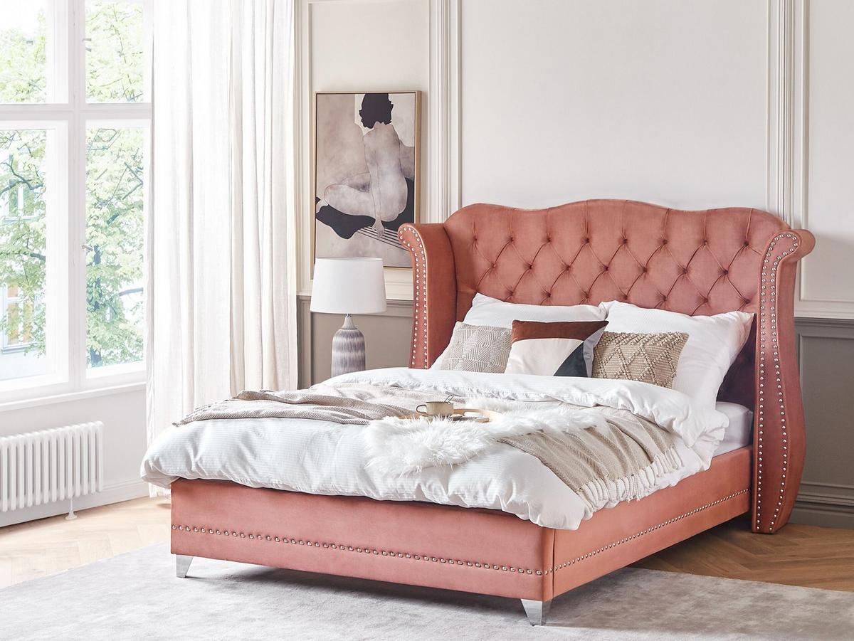 POLSTERBETT 160/200cm Rosa Ayette - Pink, Textil (160/200cm) - Beliani