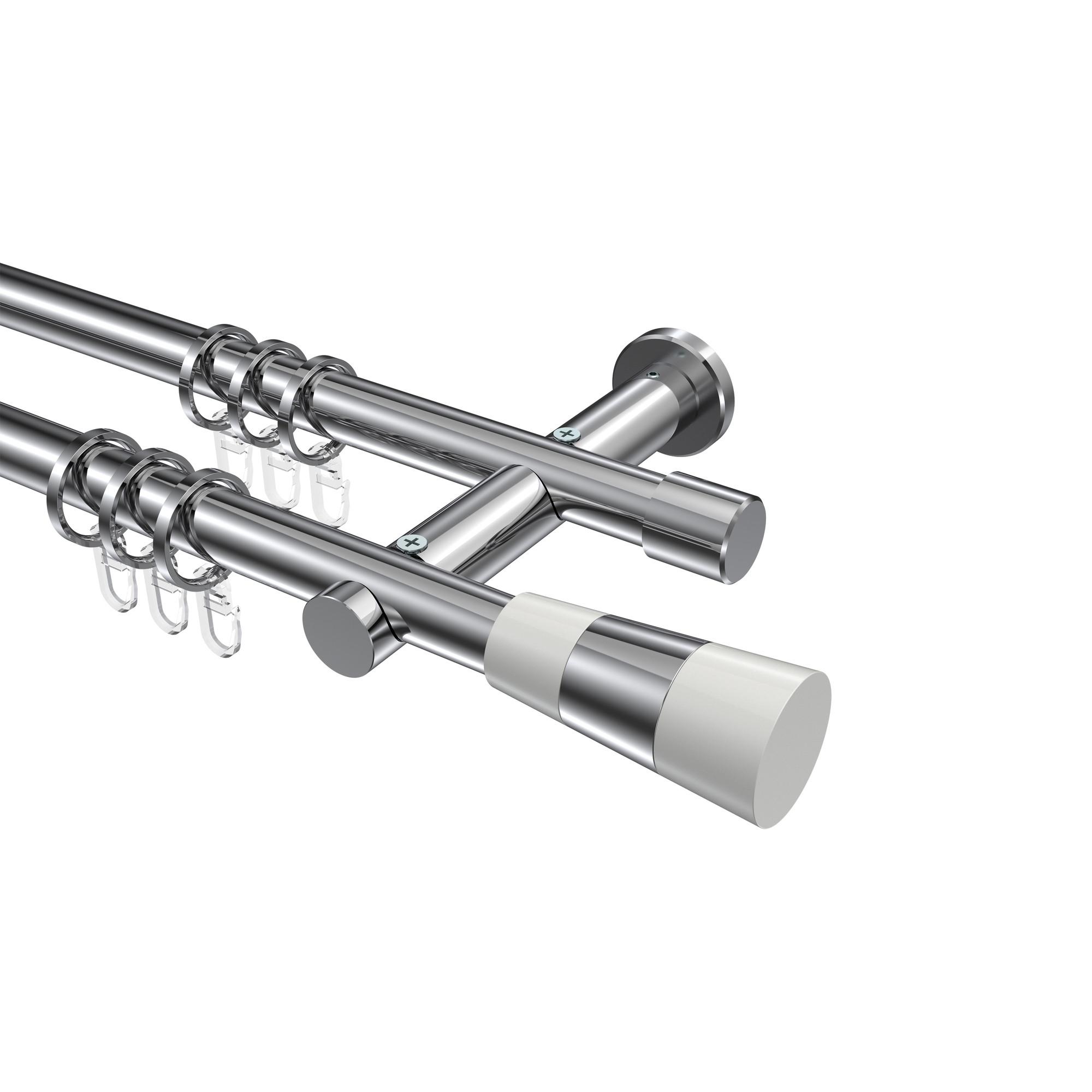 GARDINENSTANGE Platon Tanara 240 cm (geteilt in 2 x 120 cm), 2-läufig, 20 mm Ø Chrom - Chromfarben/Weiß, Metall (240cm) - INTERDECO