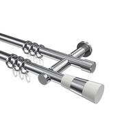 GARDINENSTANGE Platon Tanara 120 cm, 2-läufig, 20 mm Ø Chrom - Chromfarben/Weiß, Metall (120cm) - INTERDECO