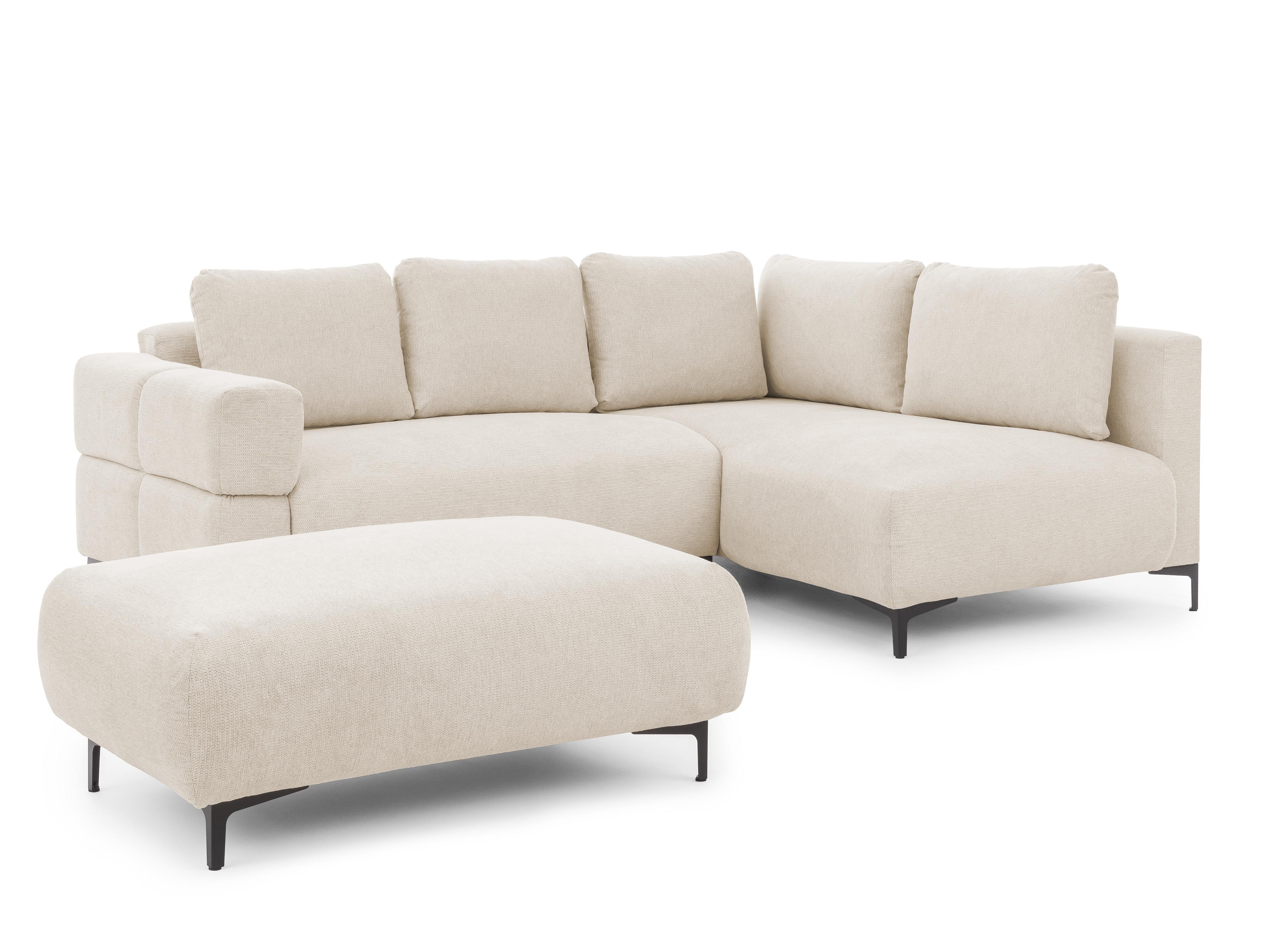 ECKSOFA inkl. Hocker Cardea mit Schlaffunktion in Bubble-Optik aus weichem Hellbeige Strukturstoff und hohem Sitzkomfort - Ottomane rechts - Beige/Schwarz, Holz/Textil (230/170cm) - S-Style Möbel