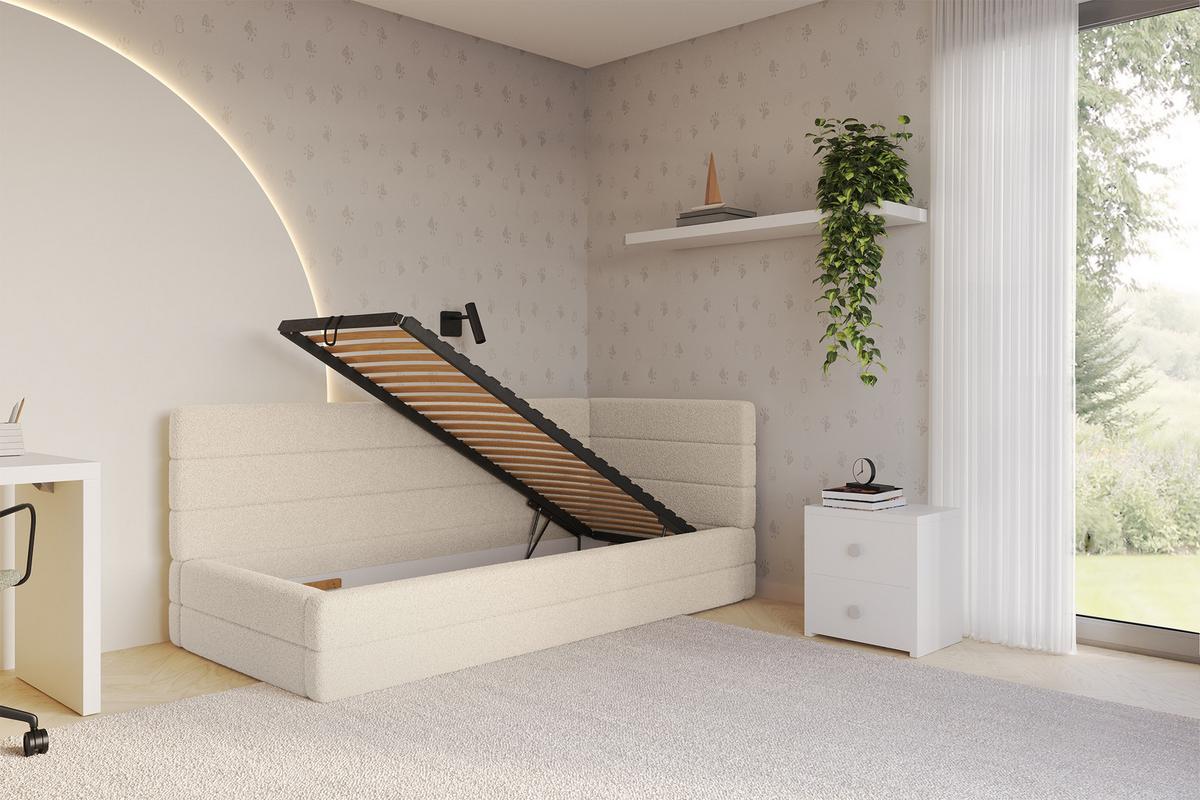 EINZELLBETT Jugendbett mit Bettkasten, Links - BEMY 90x200 Dunkelbeige - Cappuccino, Holzwerkstoff/Textil (90/200cm) - ALTDECOR