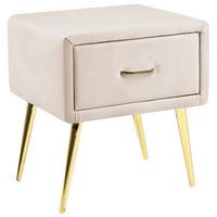 NACHTTISCH Samtstoff beige/gold 1 Schublade 38/46/49 cm Flayat - Beige/Roségold, Textil (46/49/38cm) - Beliani