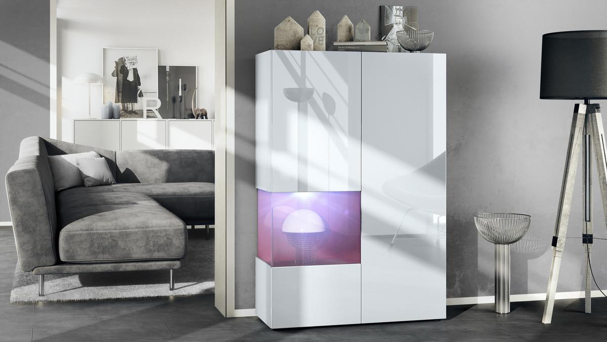 VITRINE Morena Einsatz in Bordeaux Hochglanz - Bordeaux, Holzwerkstoff (91.5/136.5/37cm) - Vladon