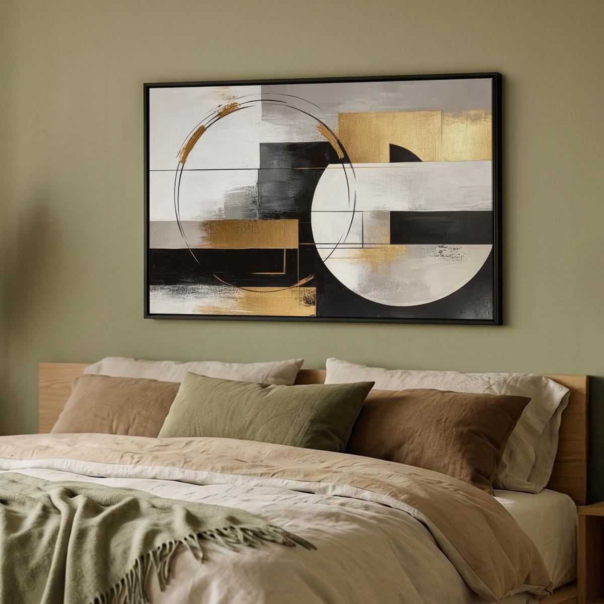 LEINWAND Bilder mit Rahmen - Abstrakt - Gold - Silber - Formen - Ästhetik - 90x60 - Multicolor, Textil (90/60cm) - MuchoWow