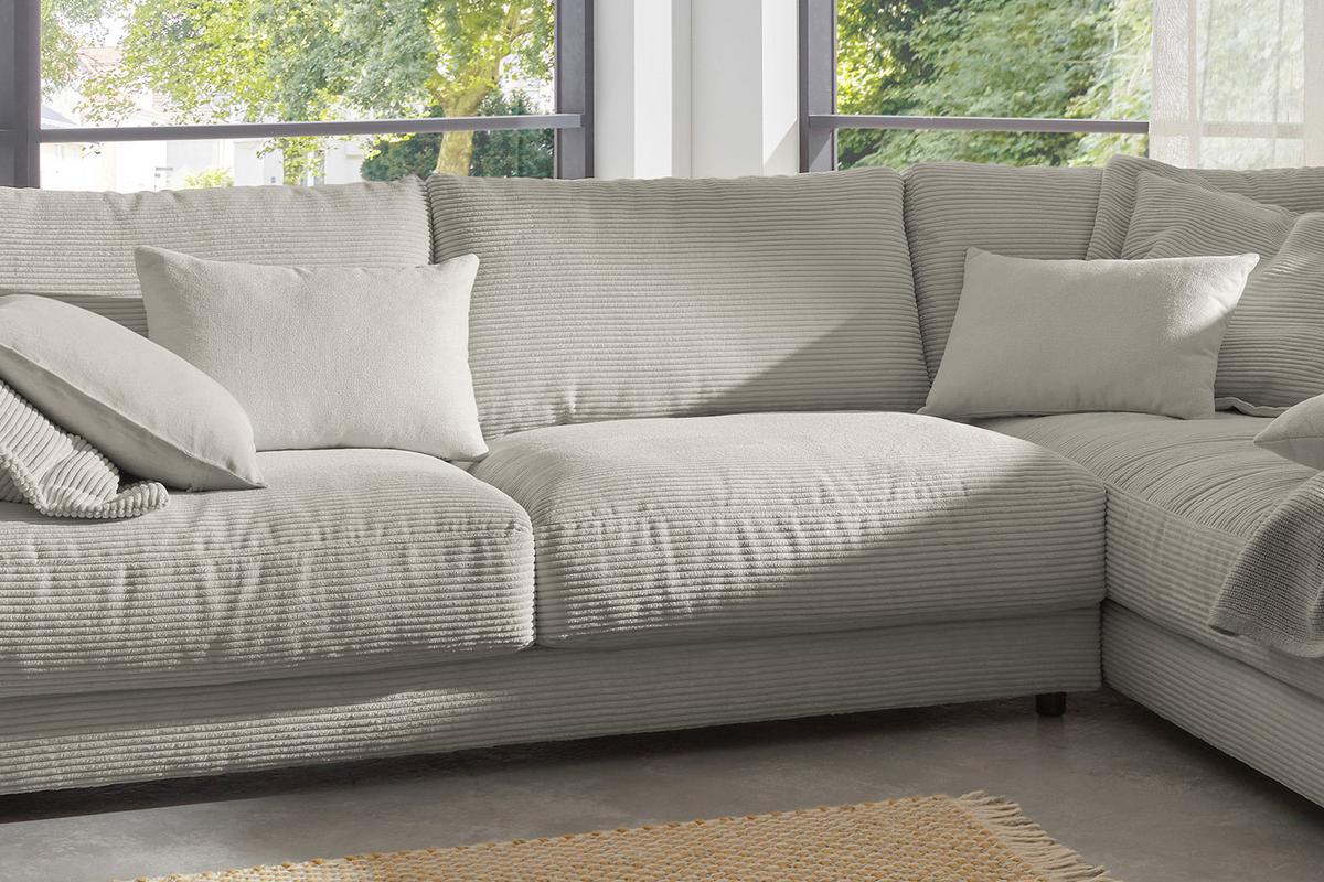 ECKSOFA MADELINE Granit Cord - Schwarz/Grau, Kunststoff/Textil (325/224cm) - KAWOLA
