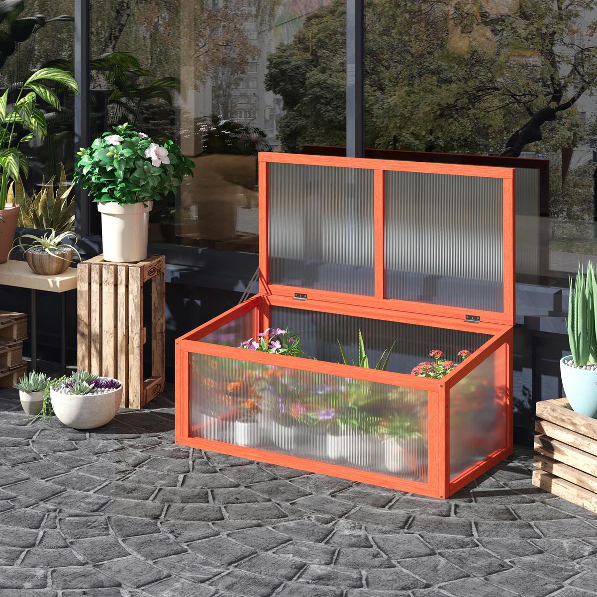 GEWÄCHSHAUS Pflanzenbeet mit Abdeckung, Tannenholz, Polycarbonat, Orange - Orange, Holz (46/40/90cm) - Outsunny