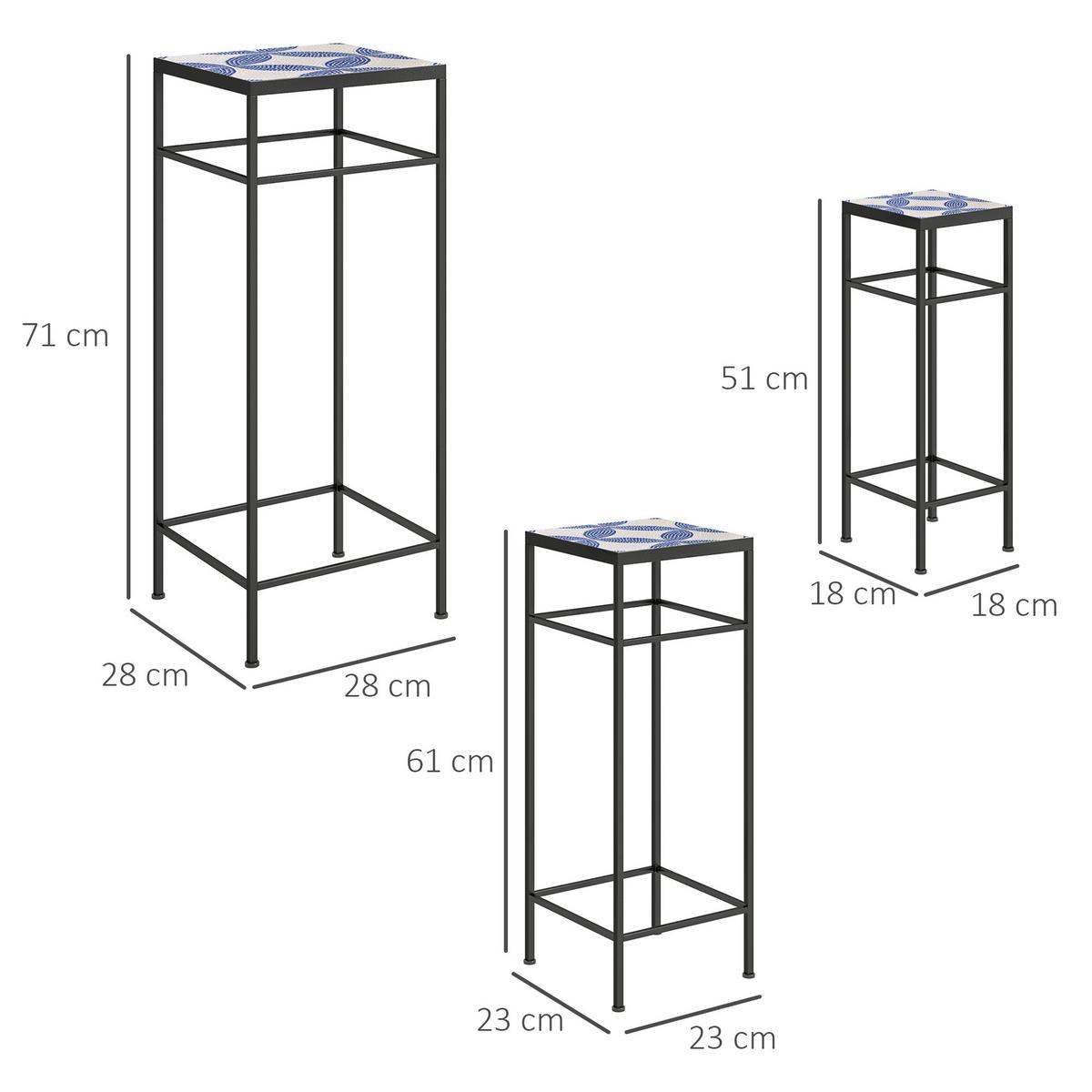 PFLANZENSTÄNDER 3er Set Metall Fliesen Blau - Blau, Metall (28/71/28cm) - Outsunny