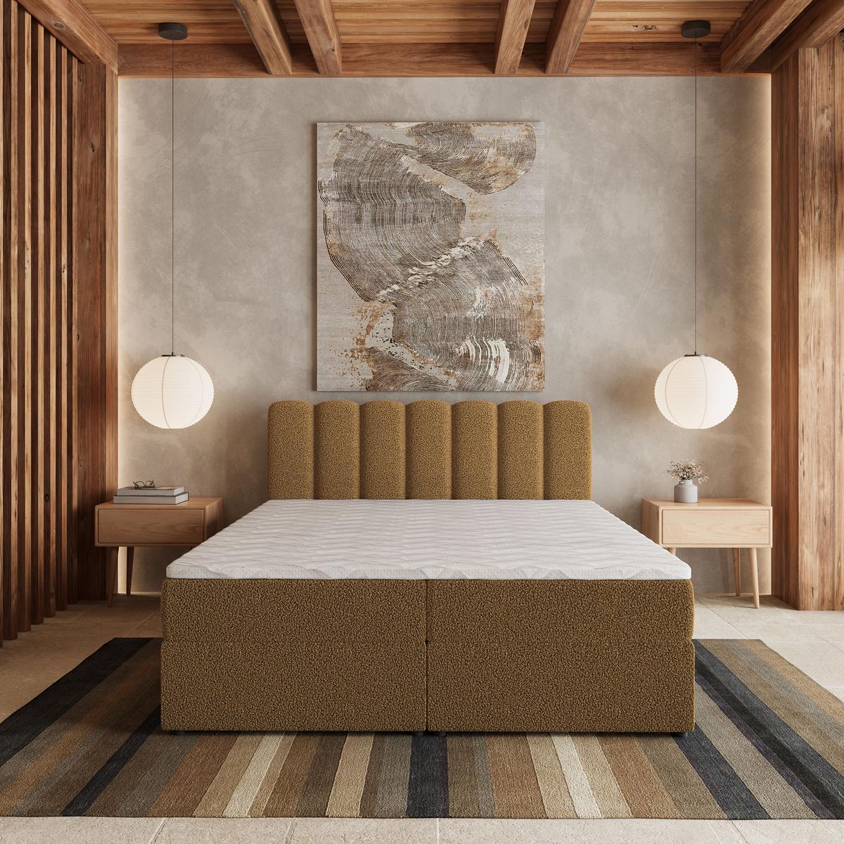 BOXBETT SOLIA 140x200 cm mit Matratze und Topper, H2+H3 - Orange - Orange, Holz (140/200cm) - MASSENO