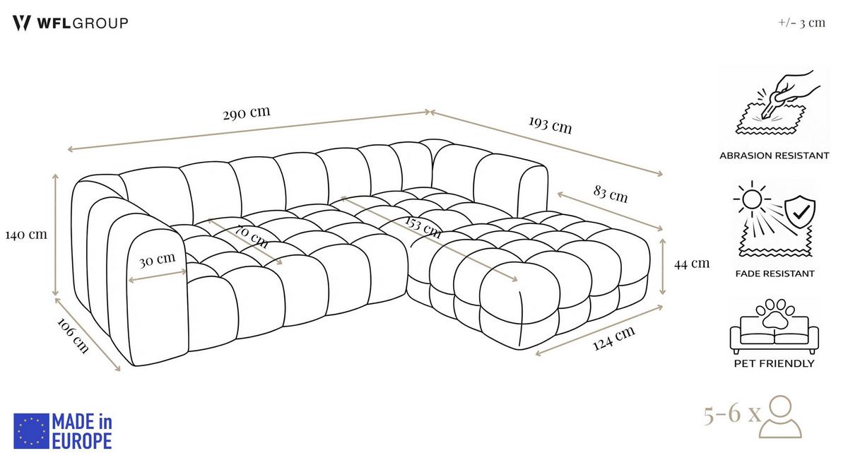 ECKSOFA Mochi L-Form 5-Sitzer Links, Samt, Schwarz 290/75/193 cm - Schwarz Hochglanz/Schwarz, Kunststoff/Textil (290/193cm) - WFL GROUP