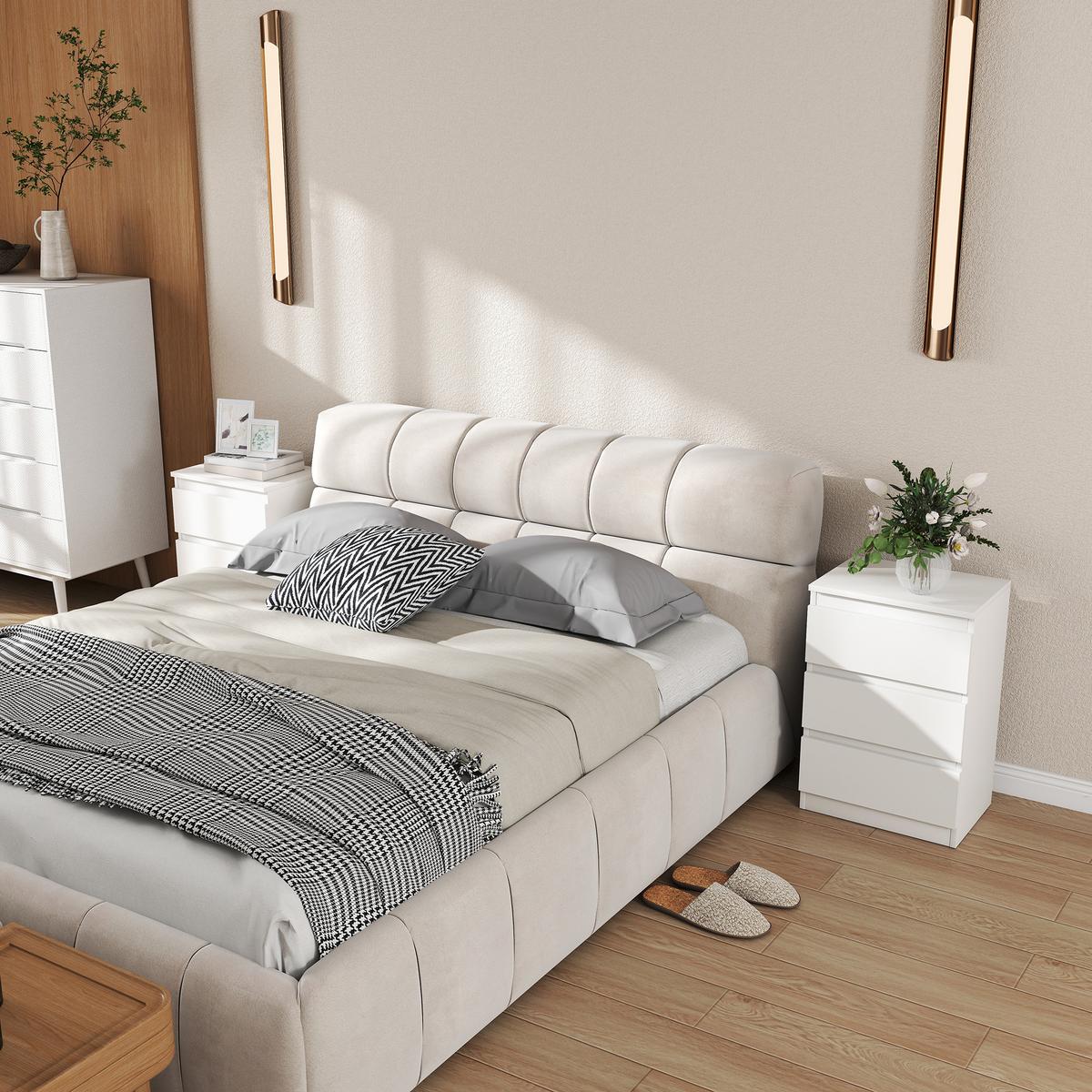 NACHTTISCH 2er Set MDF Weiß - Weiß, Holzwerkstoff (30/59.5/40cm) - HOMCOM