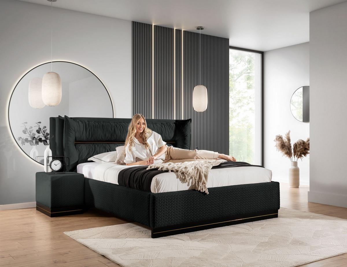 POLSTERBETT Hamilton Magic Velvet Set.2 - Schwarz, Holzwerkstoff/Textil (140/200cm) - Fun Möbel