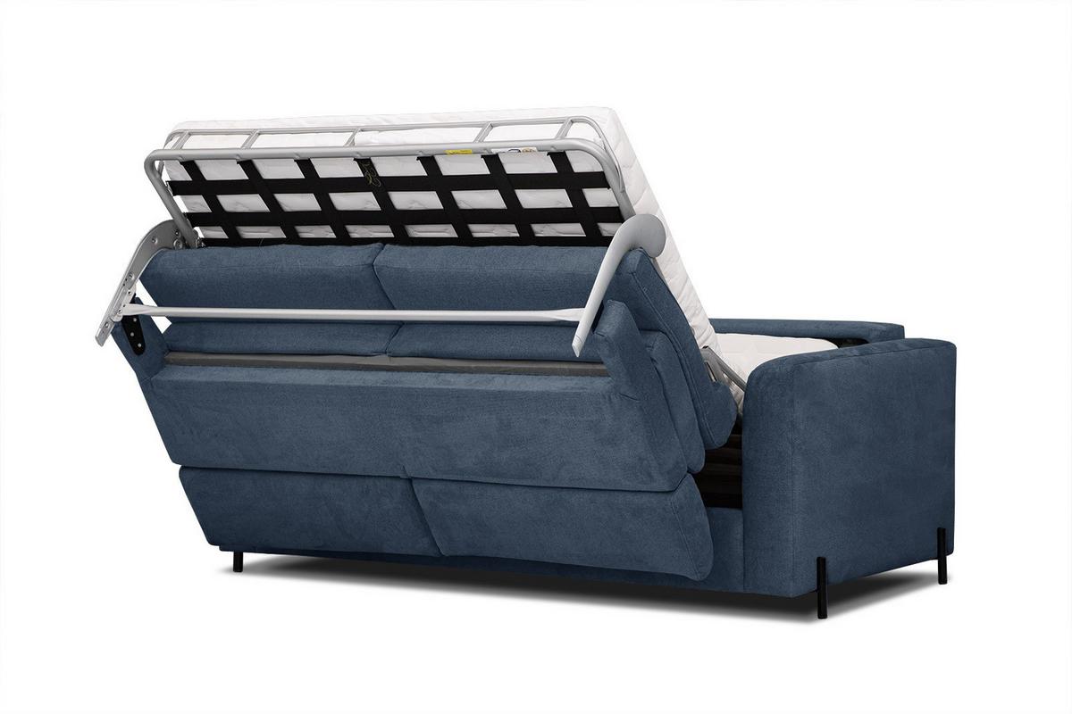 SOFA MEZO 3-Sitzer mit Schlaffunktion, dunkelblau - Schwarz/Dunkelblau, Holz/Textil (232/90/107cm) - Wozimo