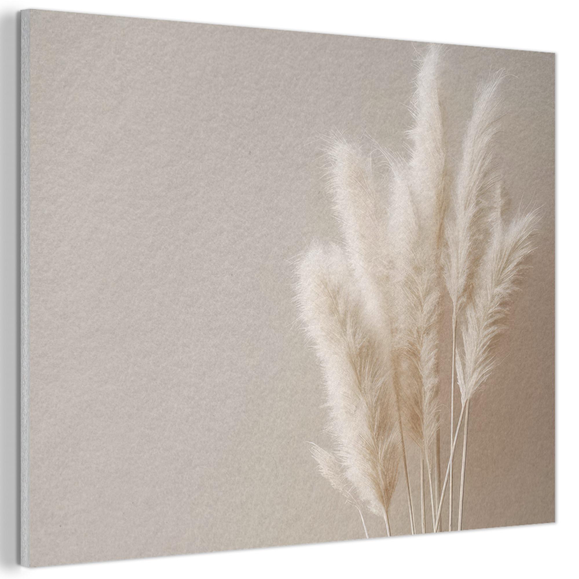 AKUSTIKBILD Pampasgras - Federn - Pastell - Weiß Gemälde 80x60 cm - Naturfarben, Kunststoff (80/60/0.9cm) - MuchoWow