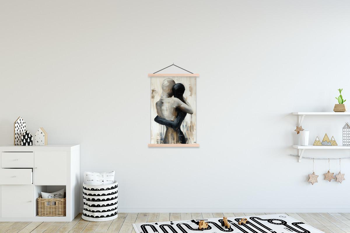 POSTER MIT MAGNETLEISTEN Abstrakt - Liebe - Schwarz und weiß - Modern Wandbild Schlafzimmer 60x90 cm - Schwarz, Textil (60/90/0.15cm) - MuchoWow