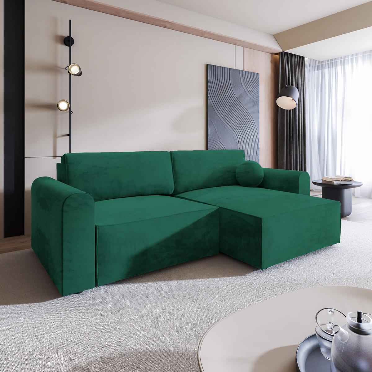 ECKSOFA FIANO M Grün Velours-Stoff mit Schlaffunktion - Grau/Grün, Holz/Kunststoff (245/148cm) - MASSENO