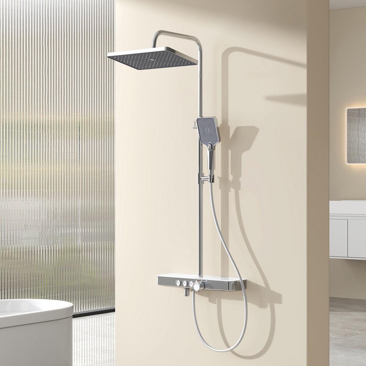ÜBERKOPFBRAUSESET mit Drei Wasserauslassmethoden Thermostat mit Ablage Chrom - Chromfarben, Metall (44.5/127/45cm) - EMKE