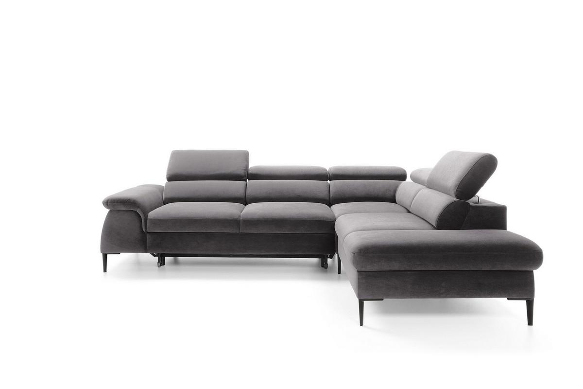 ECKSOFA MESTO Grau Velours-Stoff mit Schlaffunktion - Grau, Holz (280/214cm) - MASSENO