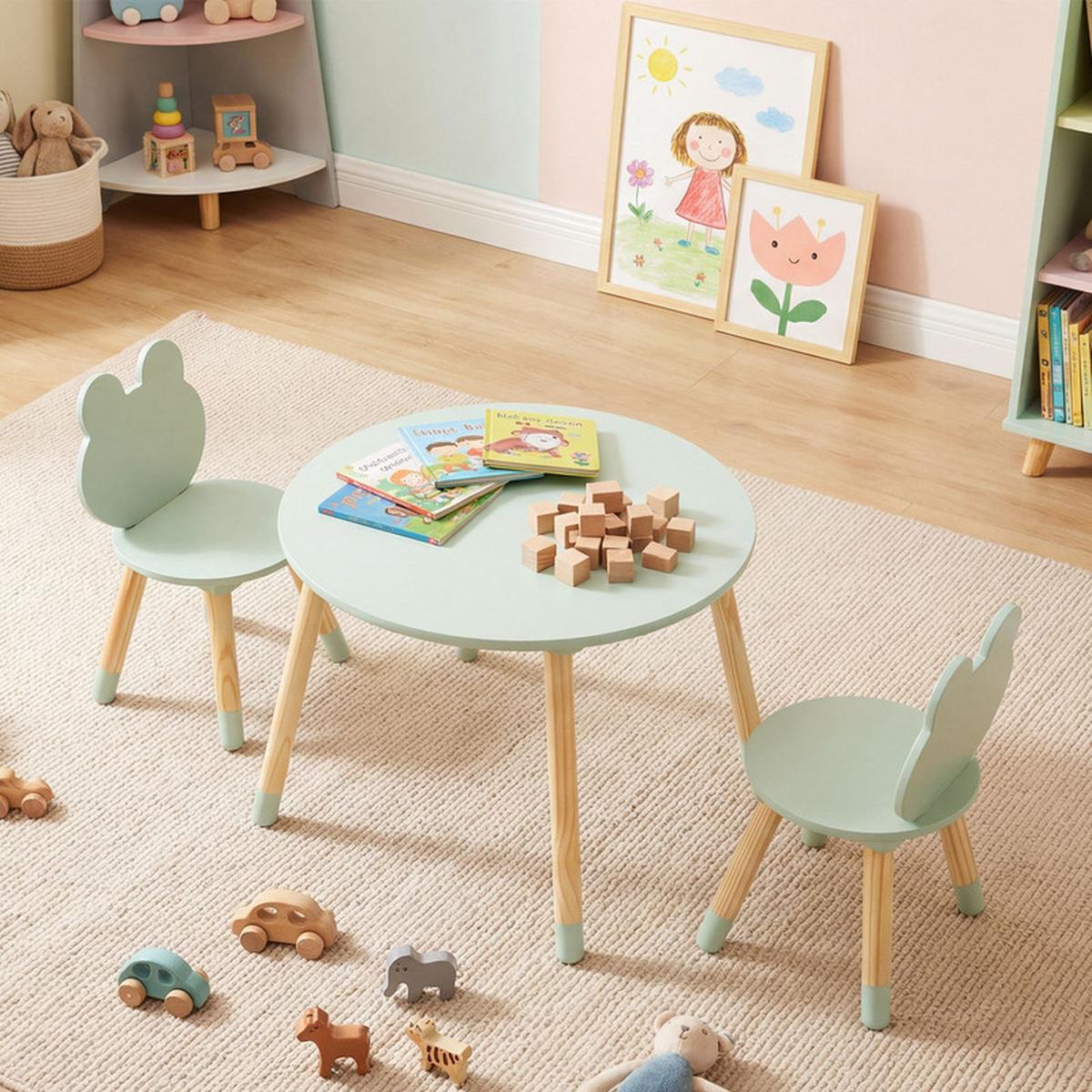KINDERTISCH mit stuhl grün(3-tlg) - Grün, Holzwerkstoff (60/44/60cm) - COSTWAY