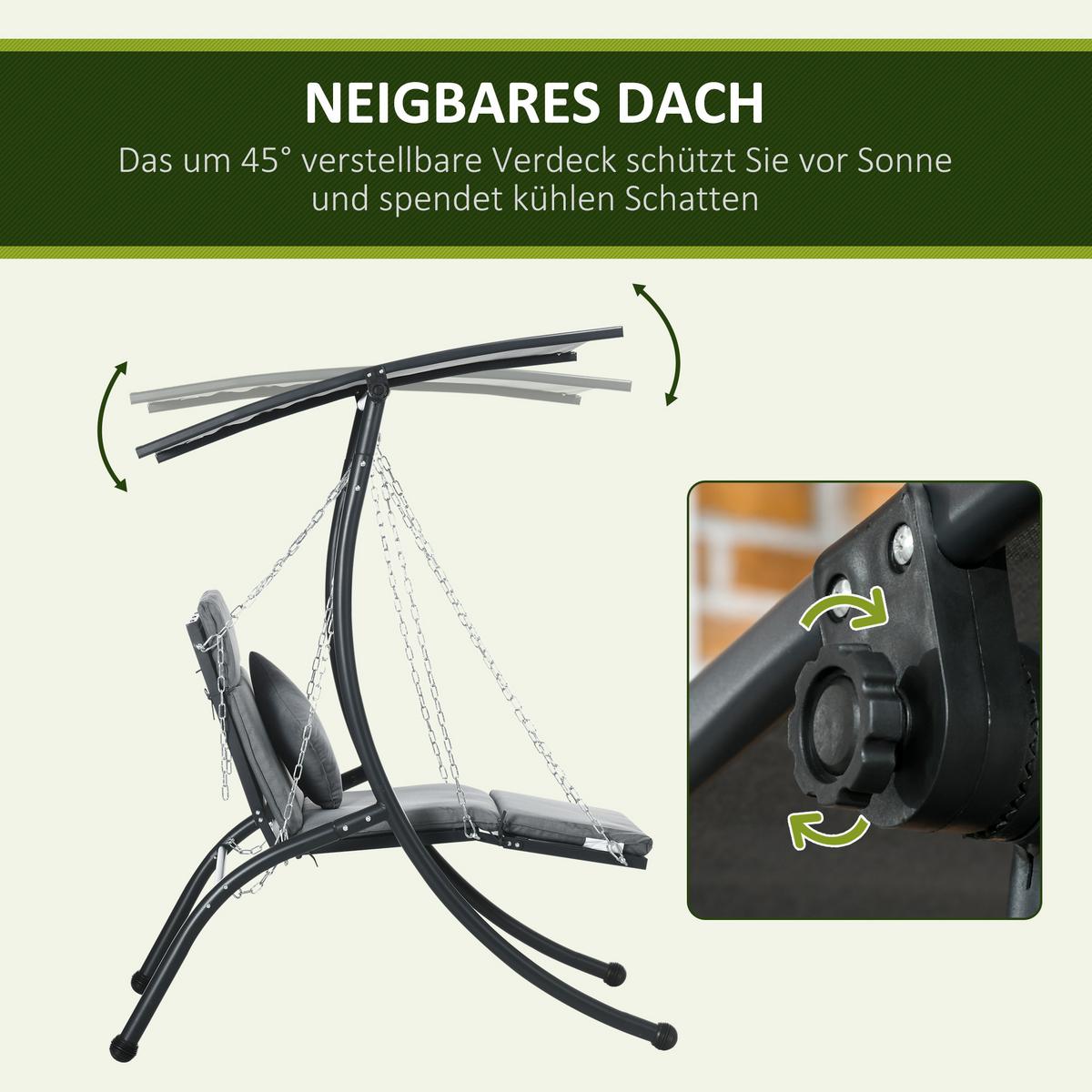 HOLLYWOODSCHAUKEL, 108 x 145 cm x 169 cm, Stahl, Dunkelgrau - Dunkelgrau, Metall (145/169/108cm) - Outsunny