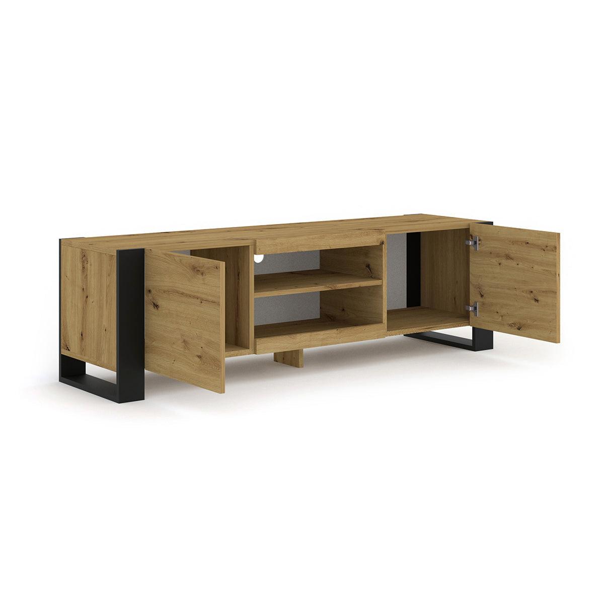 TV-MÖBEL Gani Holz und Mattschwarz - Schwarz, Holzwerkstoff (158/47/40cm) - Petits-meubles