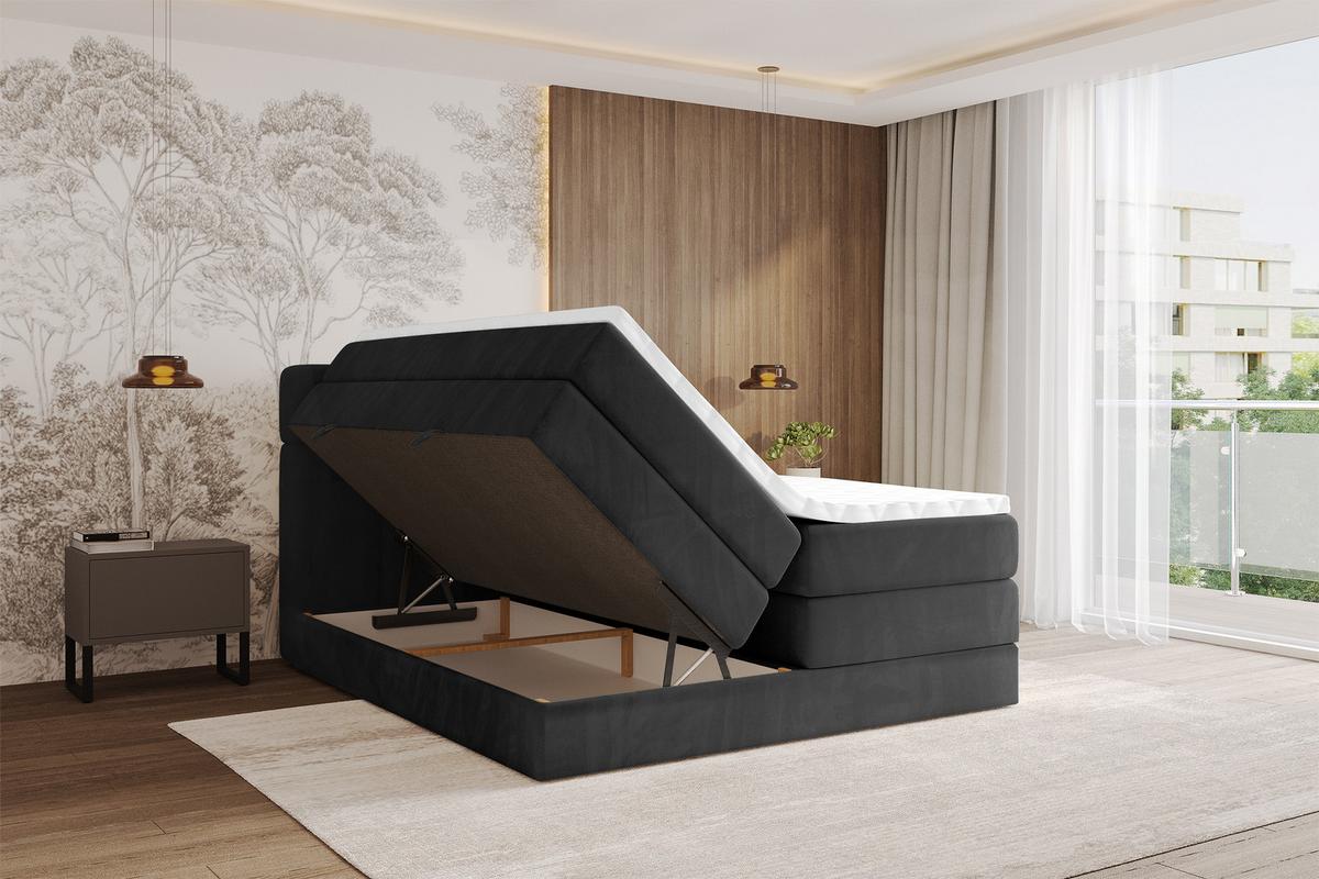 BOXBETT mit Matratze H3/H4 - FAMA KING - 120x200 cm Schwarz Casablanca - Schwarz, Holzwerkstoff (120/200cm) - ALTDECOR