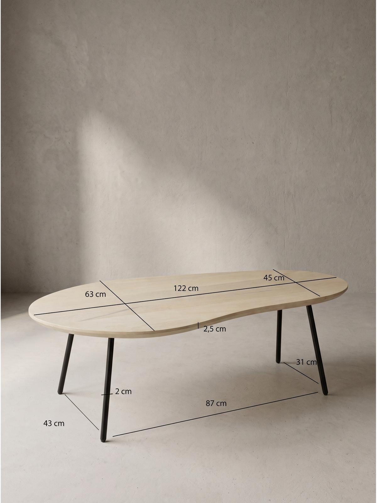 SOFATISCH CALABRIA, Mango Massivholz, in Nierenform, Weiß-Mango, 122 x 63 x 36 cm - Schwarz/Weiß, Holz/Metall (63/122/36cm) - KADIMA DESIGN