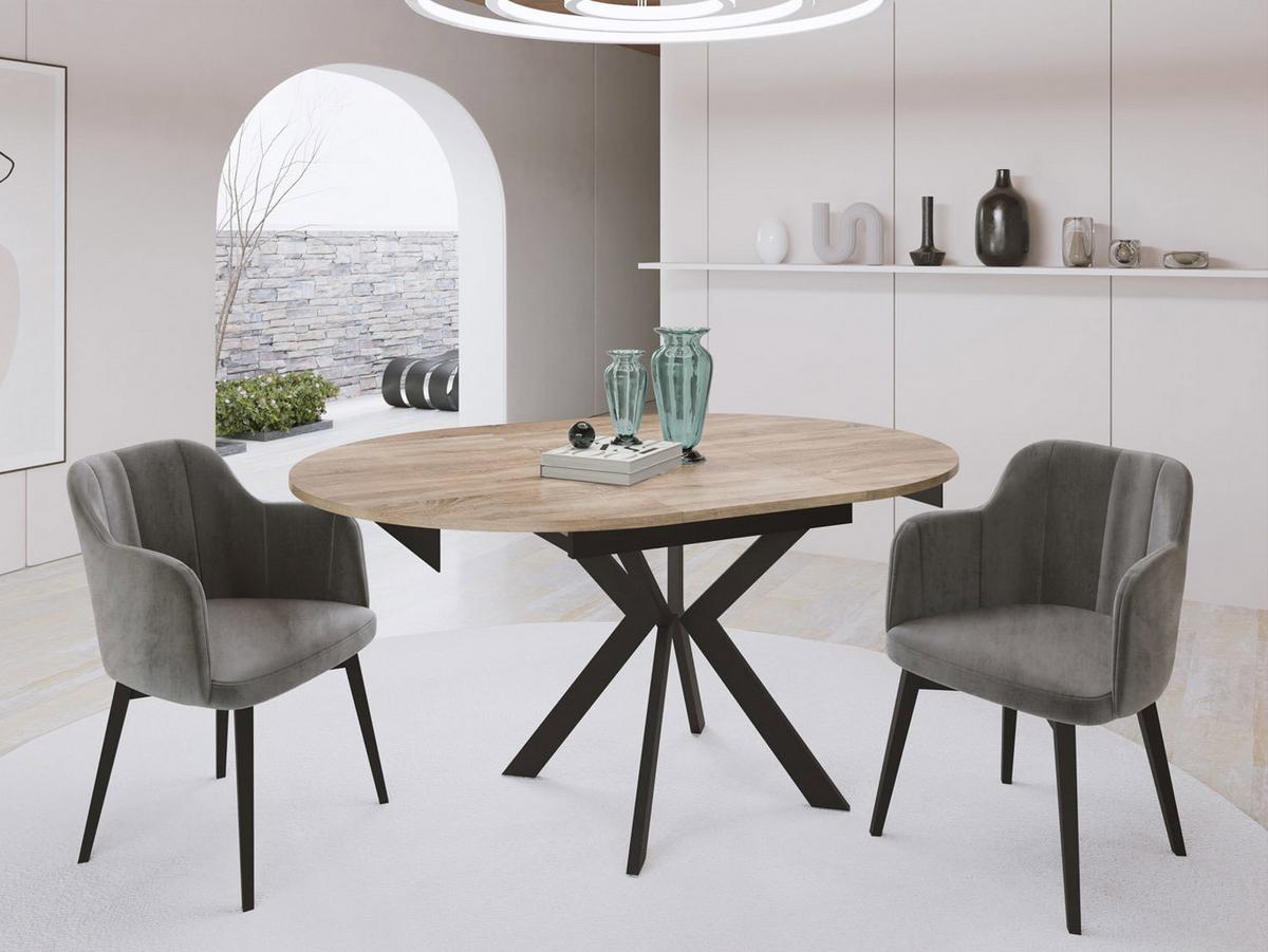 ESSTISCH Lily runder ausziehbarer, Sonoma Eiche 100-140/100/76 cm - Schwarz/Sonoma Eiche, Holzwerkstoff/Metall (100/140/76cm) - WFL GROUP