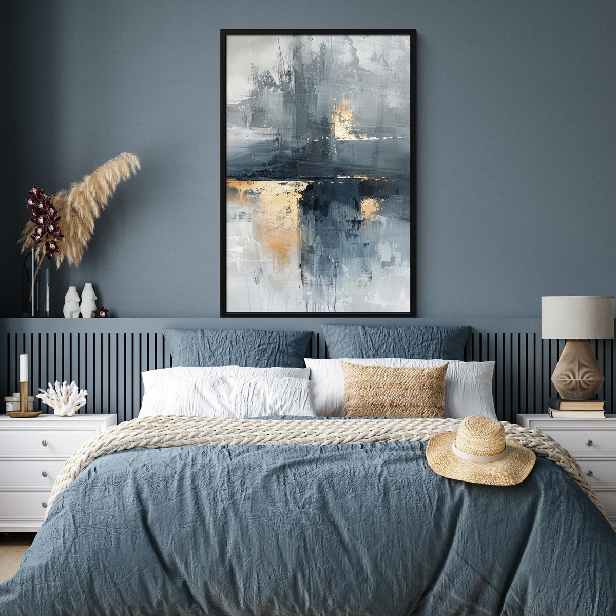 POSTER MIT RAHMEN Kunst - Grau - Gold - Abstrakt Bilderleiste 80x120 cm - Dunkelgrau, Papier (80/120cm) - MuchoWow