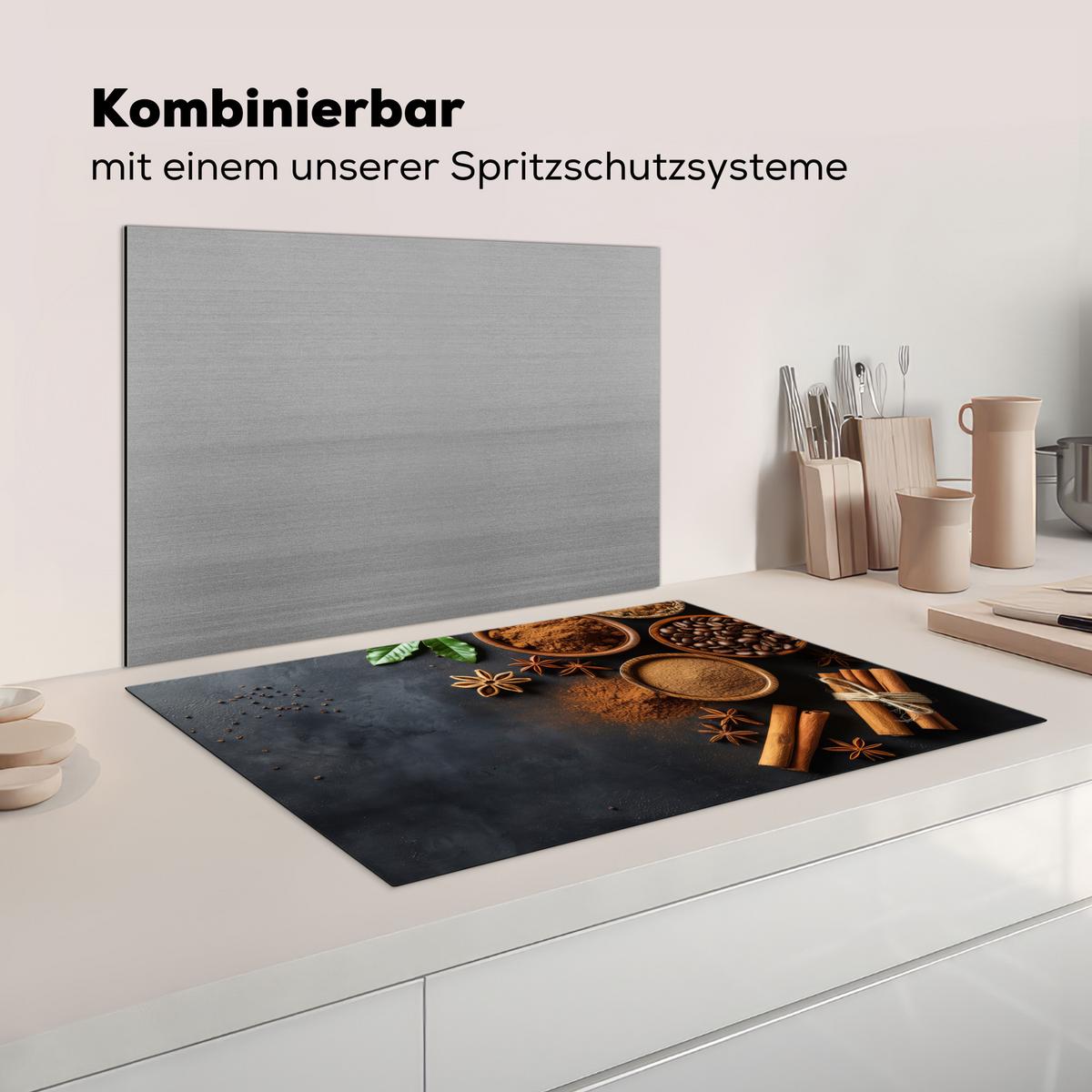 HERDABDECKPLATTE Zimt - Beton - Kaffee - Zimtstangen - Gewürze Induktionsschutz 80x52.2 cm - Mokka, Kunststoff (80.2/52.2/0.2cm) - MuchoWow