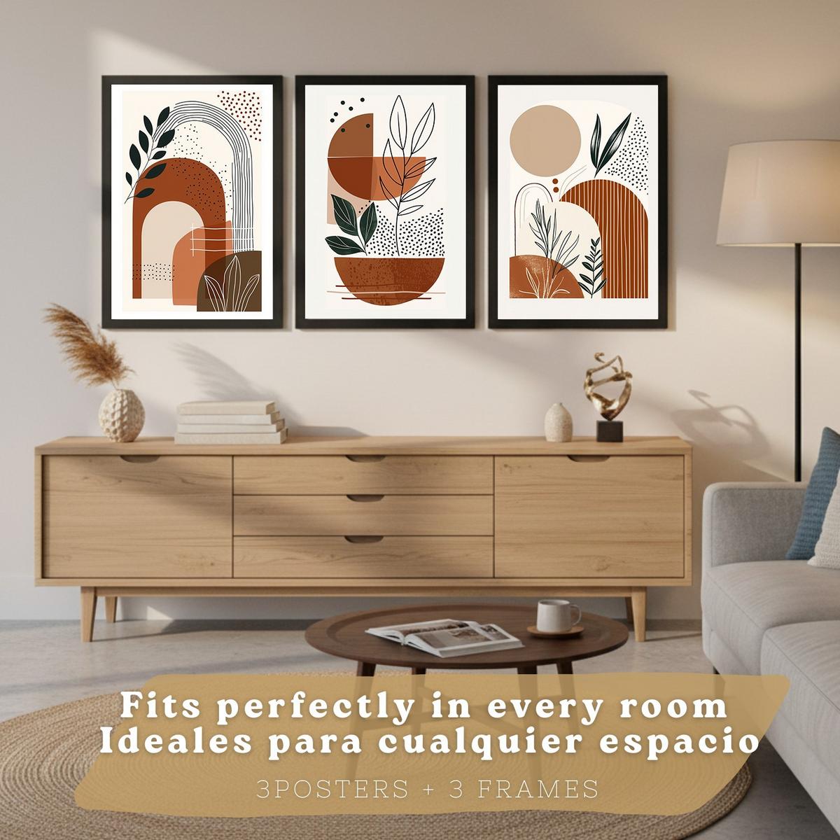 POSTER 3er Kunstdruck-Set Wandbilder Abstrakt Floral modern Wohnzimmer Deko, Schlafzimmer, Küche, Badezimmer Rahmenlos A4 - Schwarz, Papier (29.7/1/21cm) - Nacnic