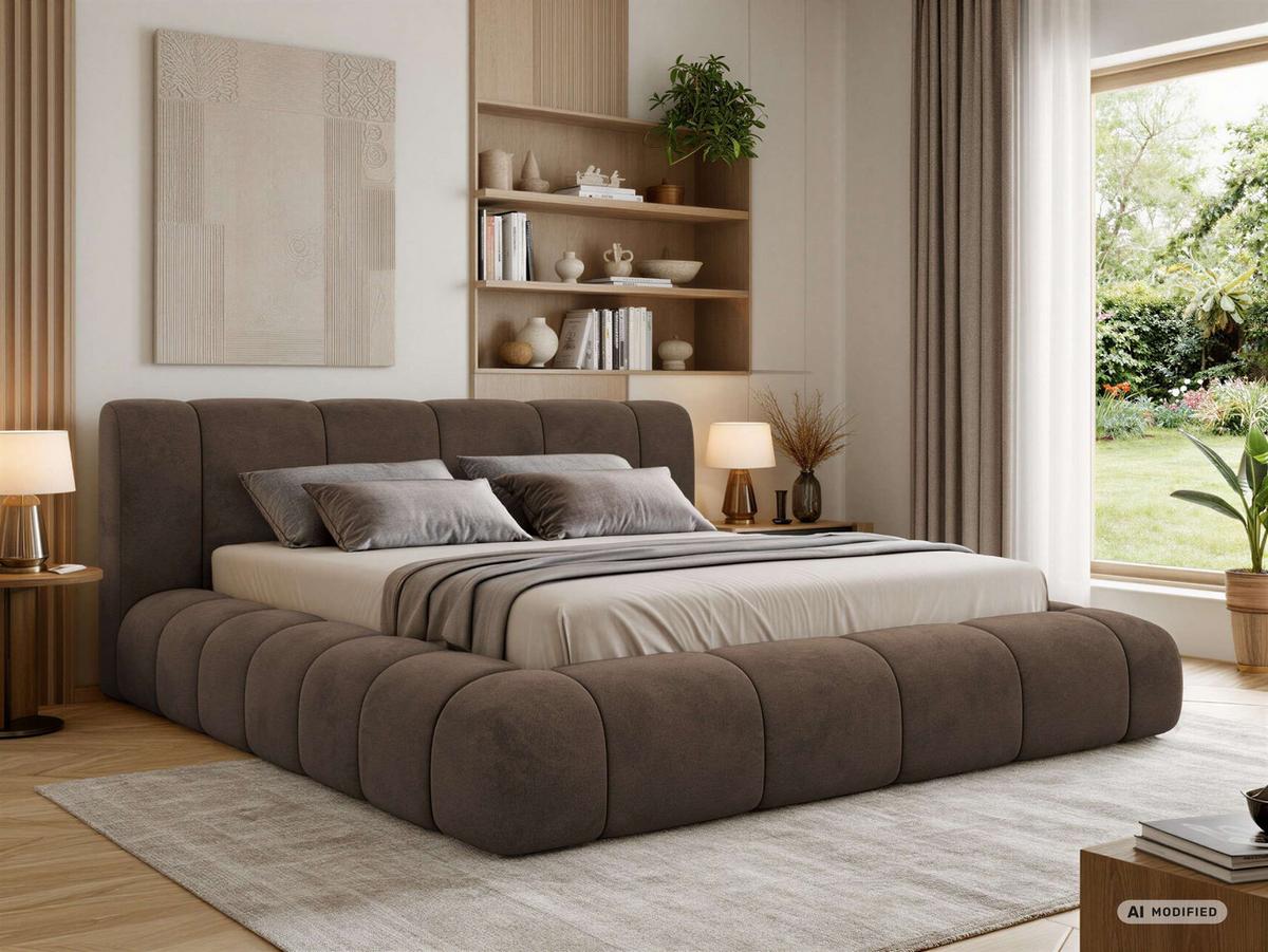POLSTERBETT NUBEA CLASSIC 140/200 - Braun Velvet - ohne Matratze - Braun, Textil (140/200cm) - MKS