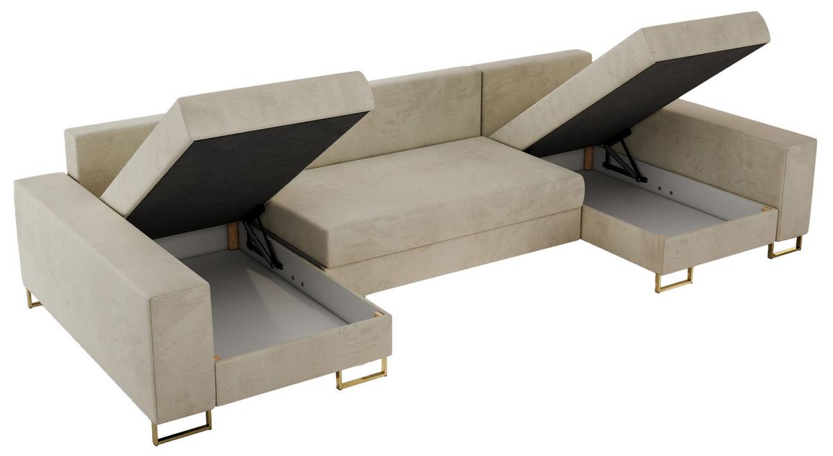 WOHNLANDSCHAFT DORIAN U Velvet Beige - Beige/Goldfarben, Textil/Metall (312/85/138cm) - MKS