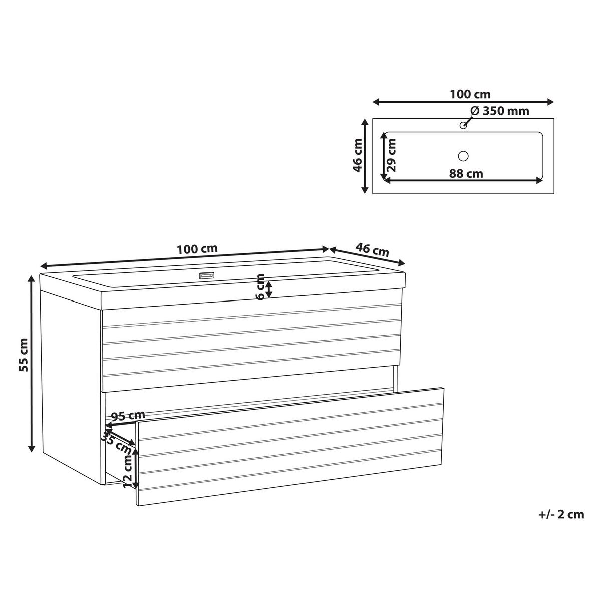 WASCHBECKENUNTERSCHRANK wandmontiertk mit Waschbecken Hellbraun Urucu - Hellbraun, Holzwerkstoff (100/55/46cm) - Beliani