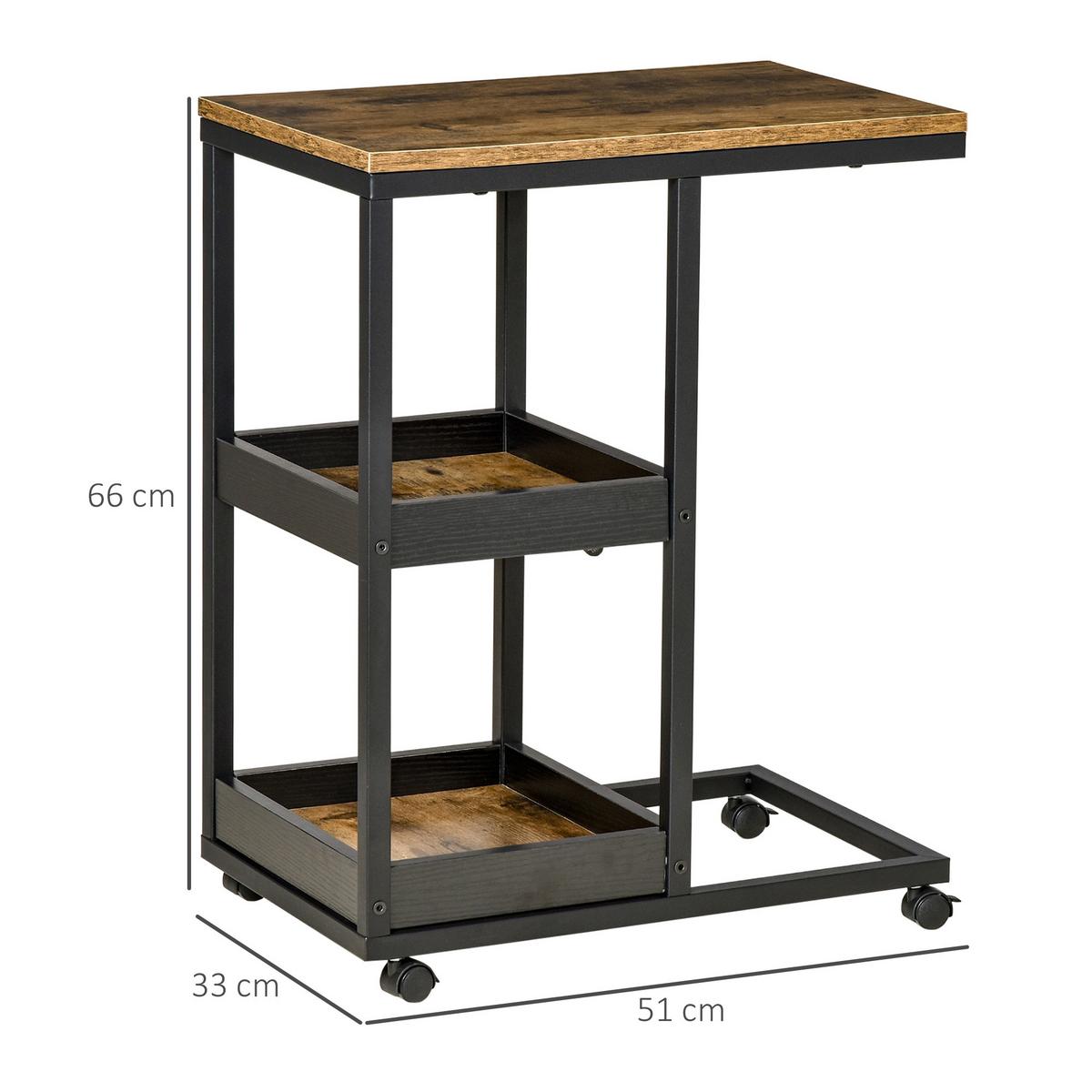 BEISTELLTISCH, Couchtisch mit Rollen, Ablage, im Industrie-Stil, 51 x 33 x 66 cm - Braun, Metall (51/33/66cm) - HOMCOM
