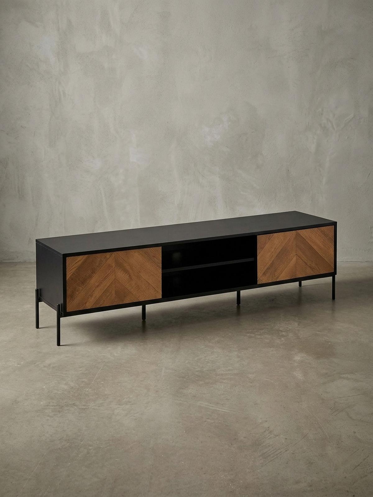 LOWBOARD Schwarz Eiche-Dekor Modern Stil 163x45x40 cm mit zwei Türen - Schwarz, Holzwerkstoff/Metall (163/45/40cm) - KADIMA DESIGN