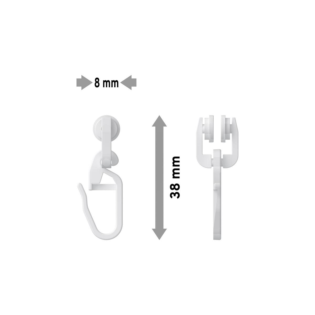 T-LAUFROLLEN MIT FALTENHAKEN für T-Laufschienen, Packung 100 Stück - Weiß, Kunststoff (1.1/3.8/1.3cm) - INTERDECO