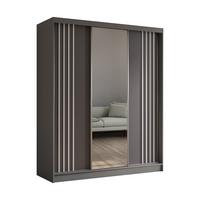 KLEIDERSCHRANK mit Spiegel-Schiebetüren und Aluminium-Leisten, LED-Beleuchtung - NALLA - 180 cm Grau+Grau+Weiß - Weiß/Grau, Holzwerkstoff (180/216/61cm) - ALTDECOR