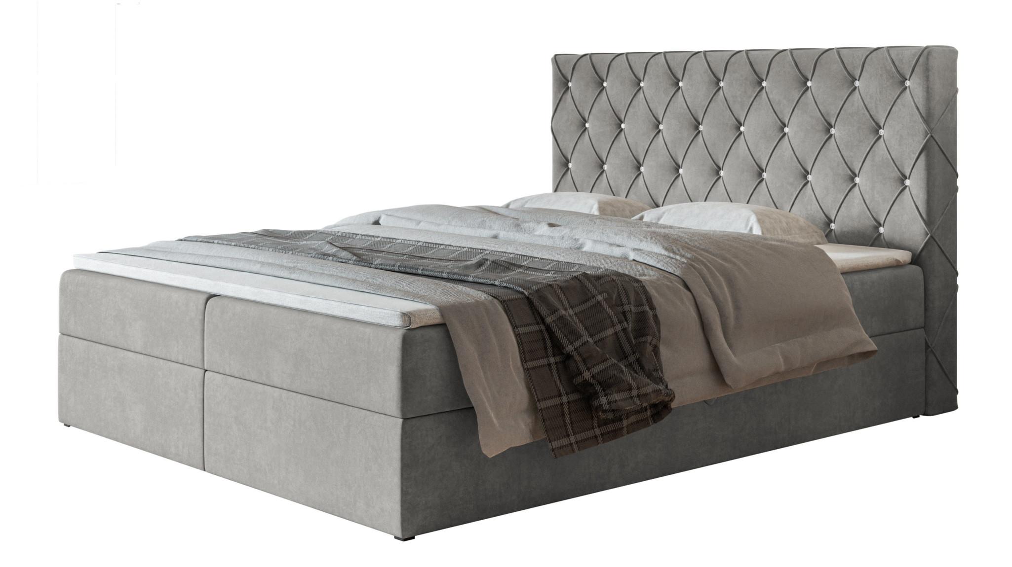 BOXBETT BOSTON mit 2 Bettkästen, 180x200, Farbe: Grau, Velourstoff, Doppelbett mit Bonell-Matratze - Grau, Holz/Kunststoff (180/200cm) - Alpi-Möbel
