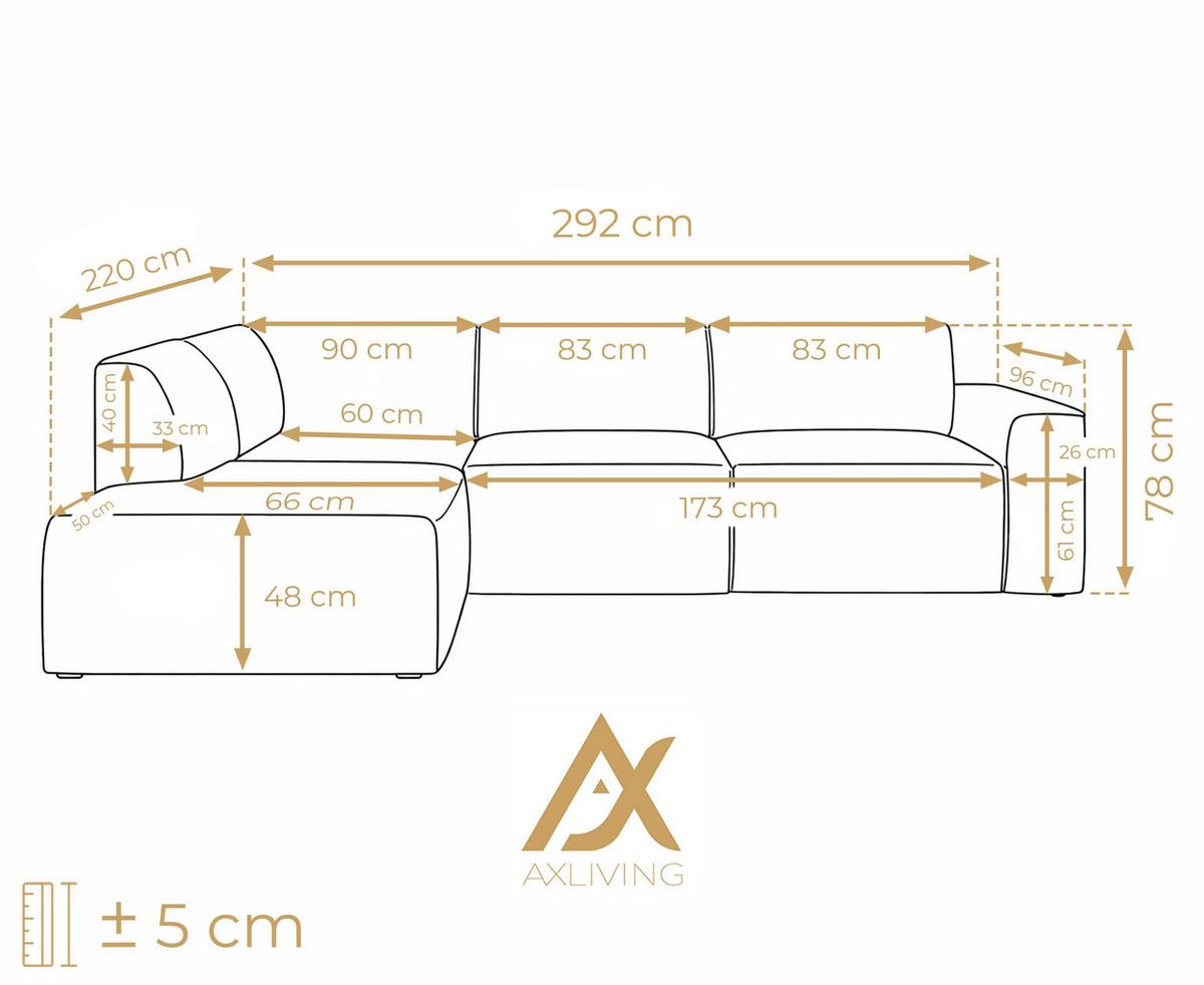 ECKSOFA L Form Didim Ivory 292/220/78 cm – großes Sofa stilvoll & bequem L - Greige/Champagner, Kunststoff/Textil (220/292cm) - AX Living