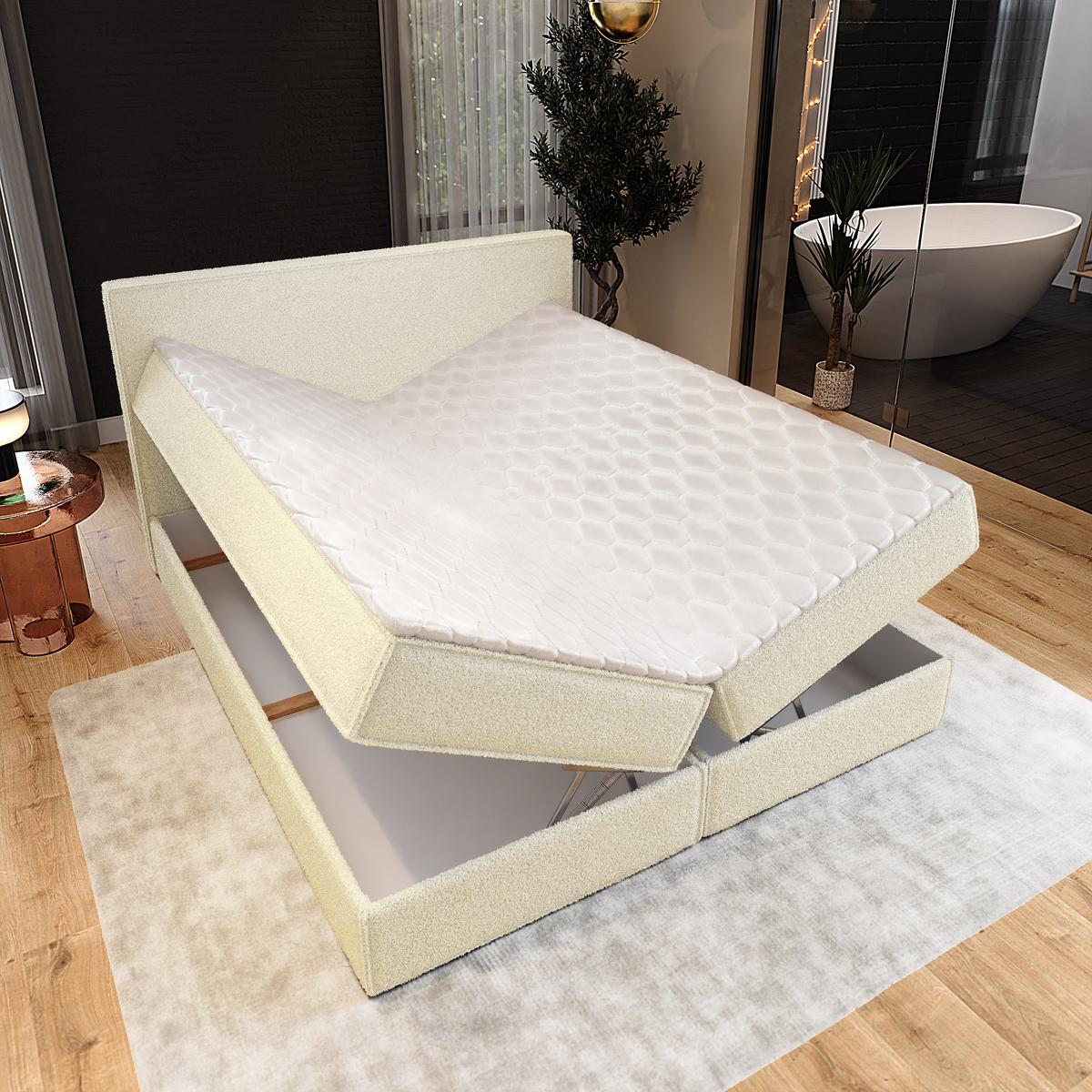BOXBETT PELLIO 180x200 cm mit Matratze und Topper - Creme - Creme, Holz (180/200cm) - MASSENO